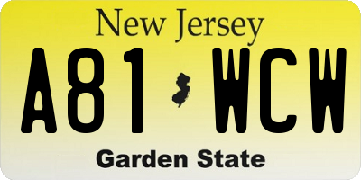 NJ license plate A81WCW