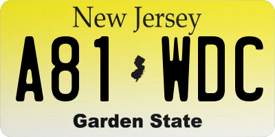 NJ license plate A81WDC