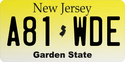 NJ license plate A81WDE