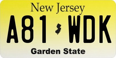 NJ license plate A81WDK