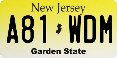 NJ license plate A81WDM