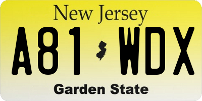 NJ license plate A81WDX