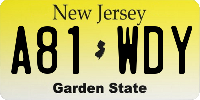 NJ license plate A81WDY