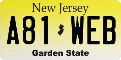 NJ license plate A81WEB