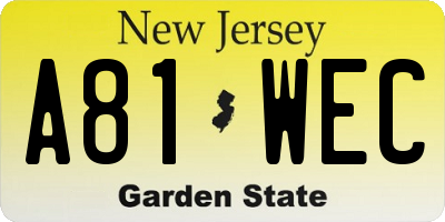 NJ license plate A81WEC