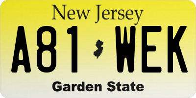 NJ license plate A81WEK