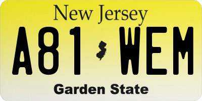 NJ license plate A81WEM