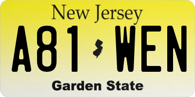 NJ license plate A81WEN