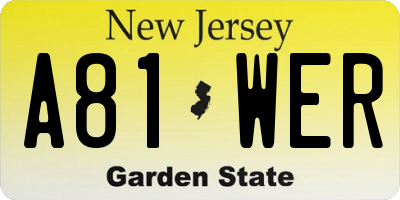 NJ license plate A81WER