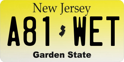 NJ license plate A81WET