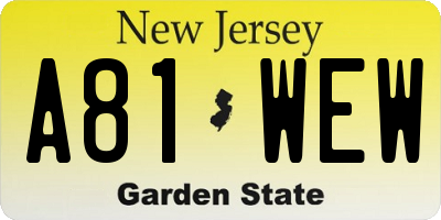 NJ license plate A81WEW