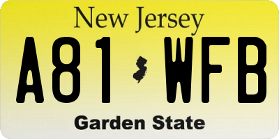 NJ license plate A81WFB