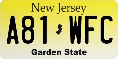 NJ license plate A81WFC