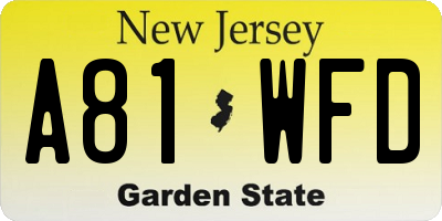 NJ license plate A81WFD