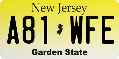 NJ license plate A81WFE
