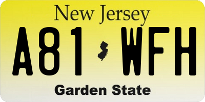 NJ license plate A81WFH