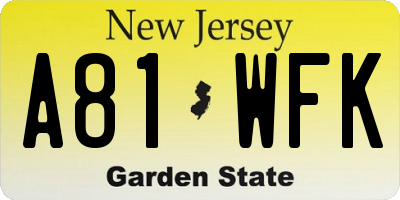 NJ license plate A81WFK