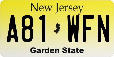 NJ license plate A81WFN