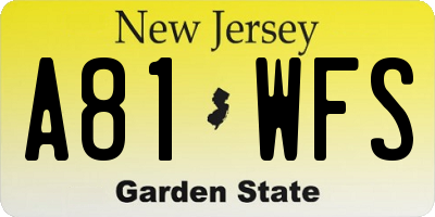 NJ license plate A81WFS