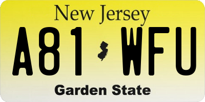 NJ license plate A81WFU