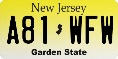NJ license plate A81WFW