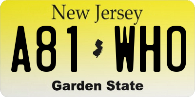 NJ license plate A81WHO