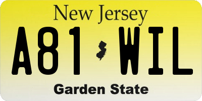 NJ license plate A81WIL