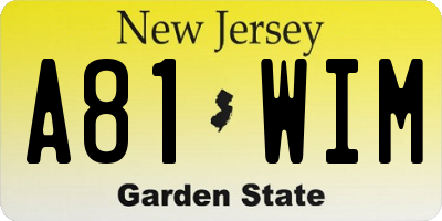 NJ license plate A81WIM