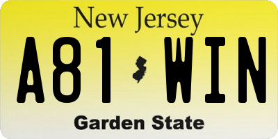 NJ license plate A81WIN