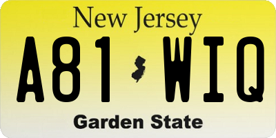 NJ license plate A81WIQ