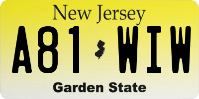 NJ license plate A81WIW