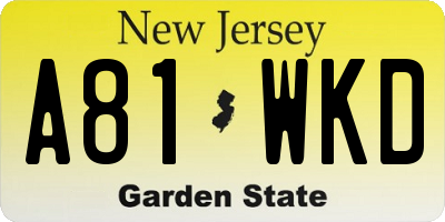 NJ license plate A81WKD