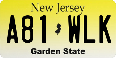 NJ license plate A81WLK