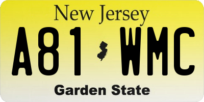 NJ license plate A81WMC