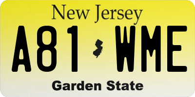 NJ license plate A81WME