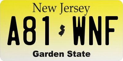 NJ license plate A81WNF