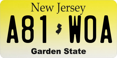 NJ license plate A81WOA