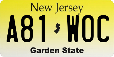 NJ license plate A81WOC