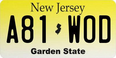 NJ license plate A81WOD