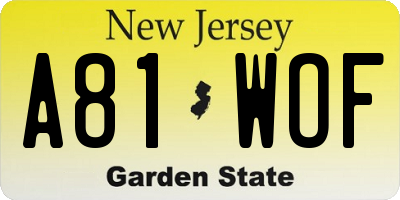 NJ license plate A81WOF