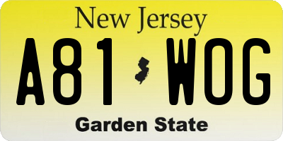 NJ license plate A81WOG