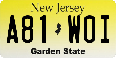 NJ license plate A81WOI