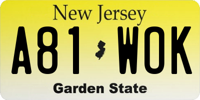 NJ license plate A81WOK