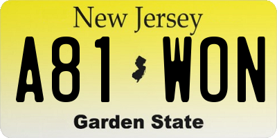NJ license plate A81WON
