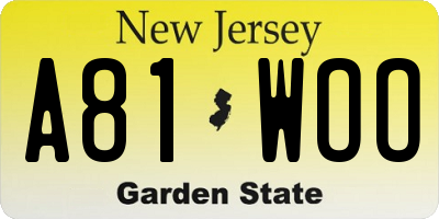 NJ license plate A81WOO
