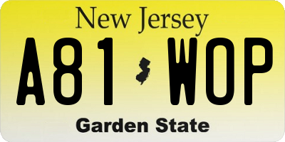 NJ license plate A81WOP