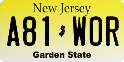 NJ license plate A81WOR