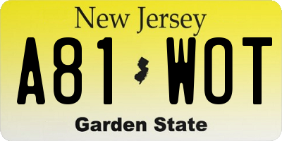 NJ license plate A81WOT
