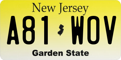 NJ license plate A81WOV