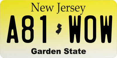 NJ license plate A81WOW